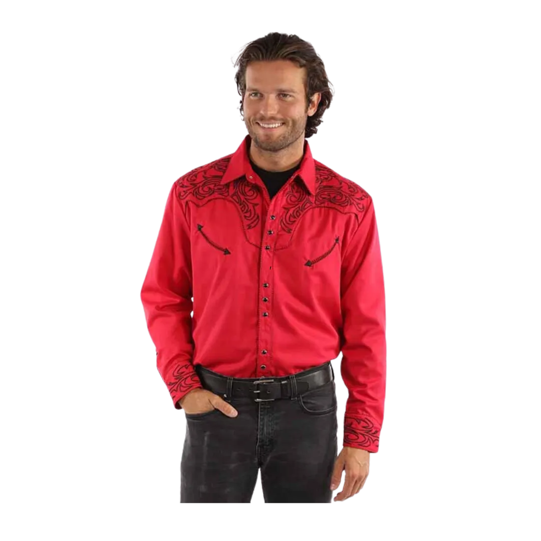 Scully Leather Men's Embroidered Scroll Crimson Shirt