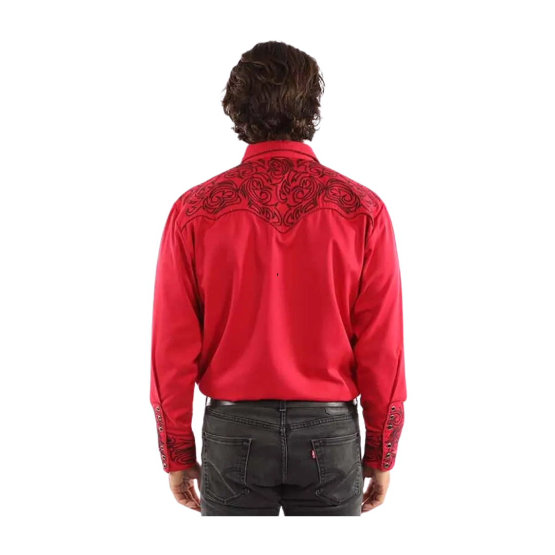 Scully Leather Men's Embroidered Scroll Crimson Shirt