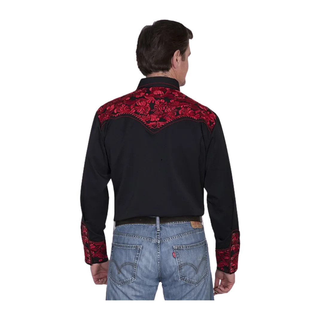 Scully Leathers Men's Embroidered Crimson Black Shirt