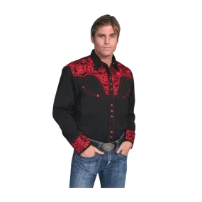 Scully Leathers Men's Embroidered Crimson Black Shirt