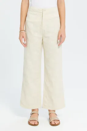 Senior Girls Beige Embroidered Culottes