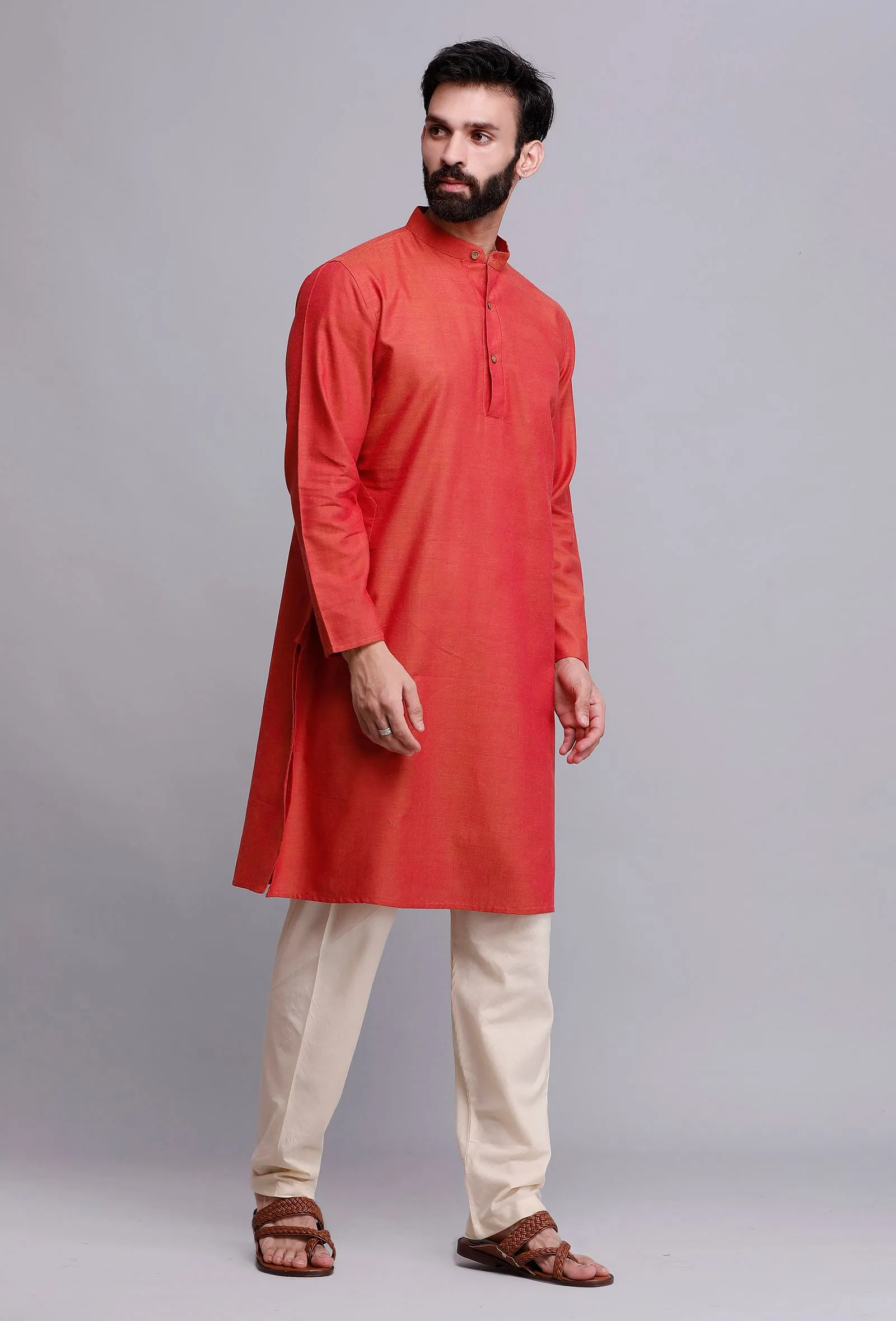 Set of 2: Crimson Red Cotton Kurta and Pajama