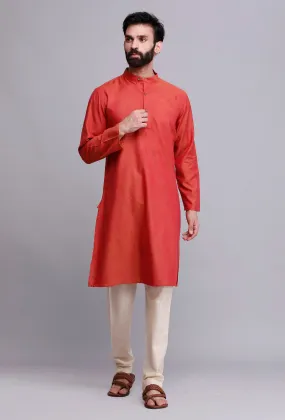 Set of 2: Crimson Red Cotton Kurta and Pajama