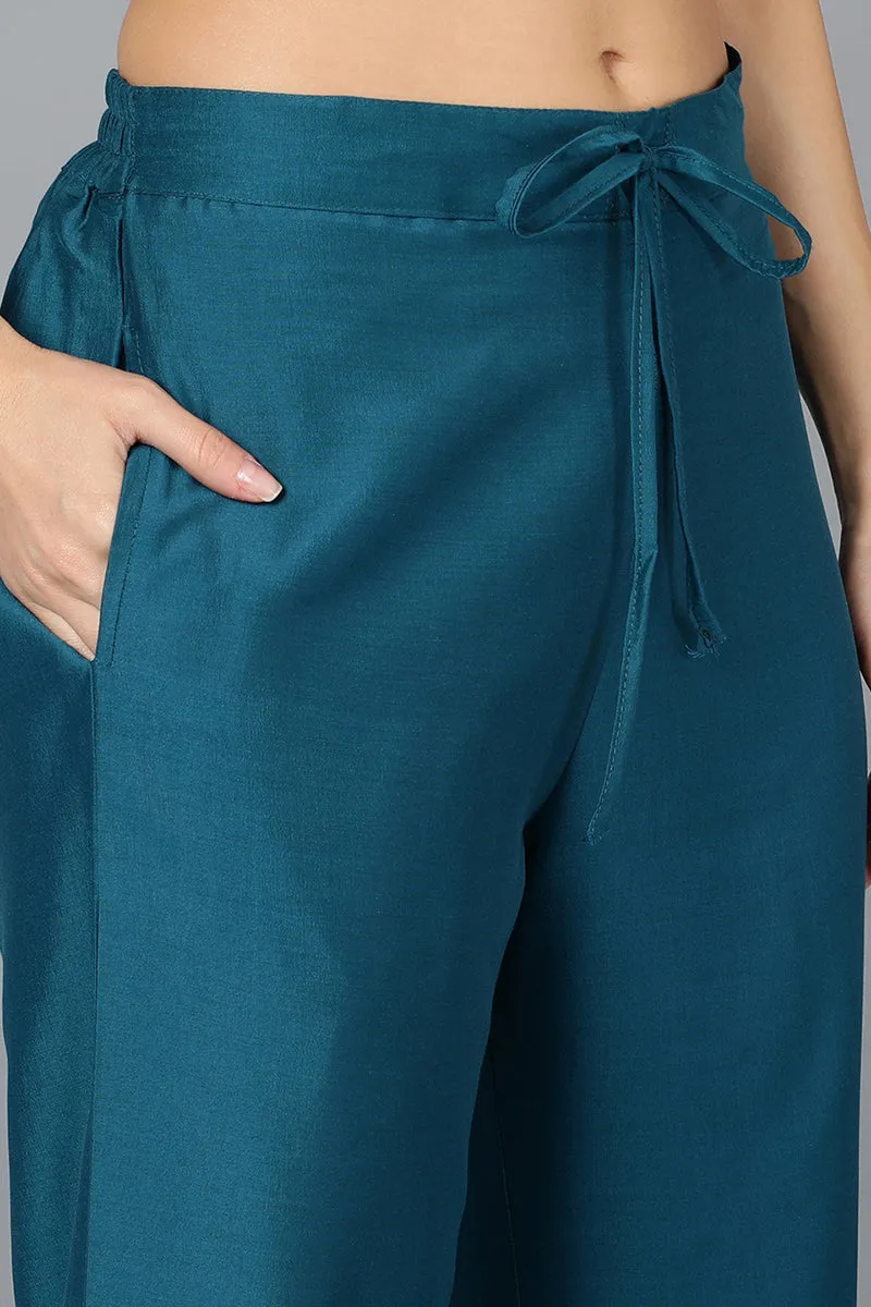 Silk Blend Teal Blue Festive wear Suit Set