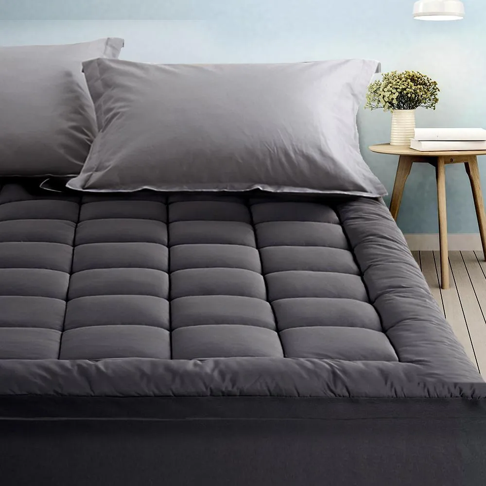 Single Mattress Topper Pillowtop 1000GSM Charcoal Microfibre Bamboo Fibre Filling Protector