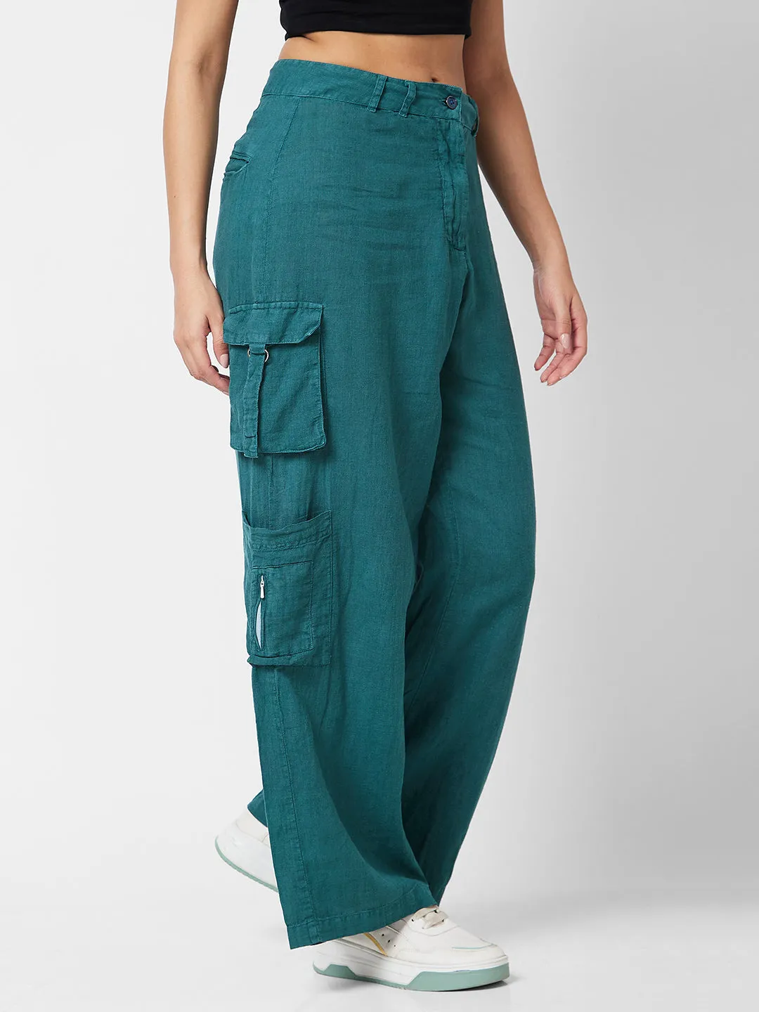 Spykar High Rise Blue Trousers For Women