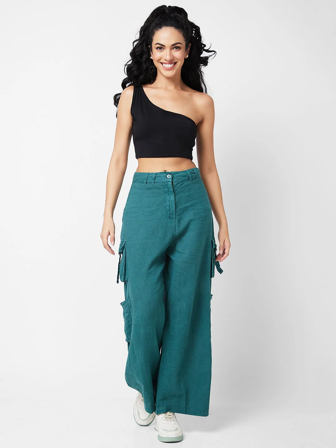 Spykar High Rise Blue Trousers For Women