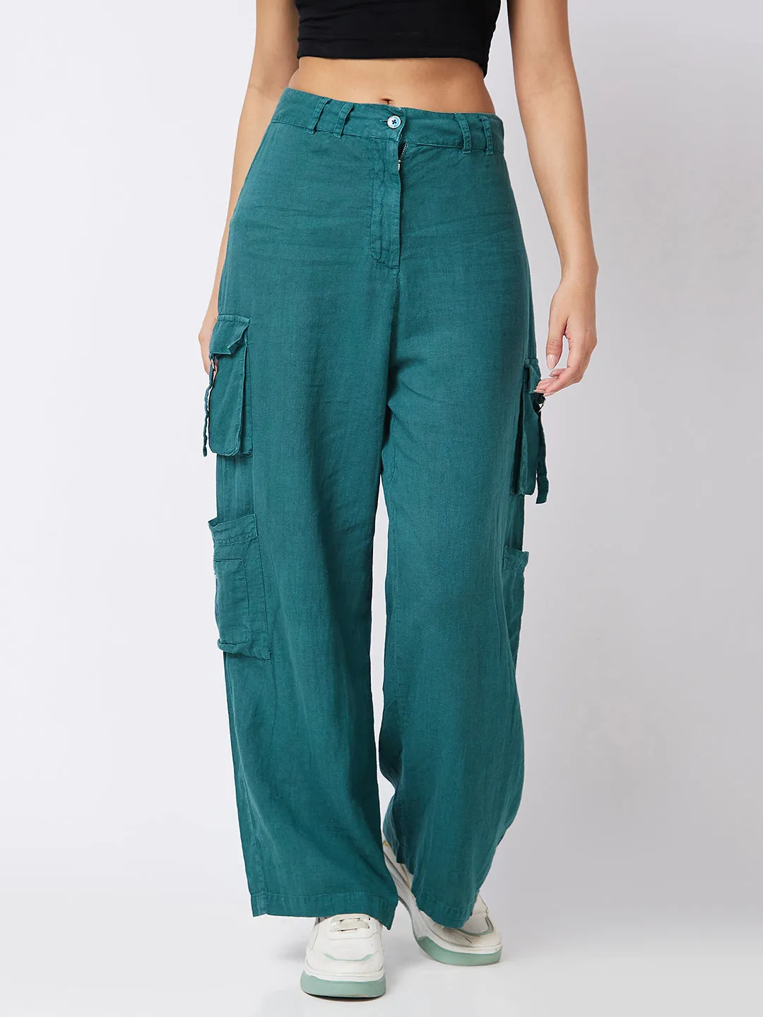 Spykar High Rise Blue Trousers For Women