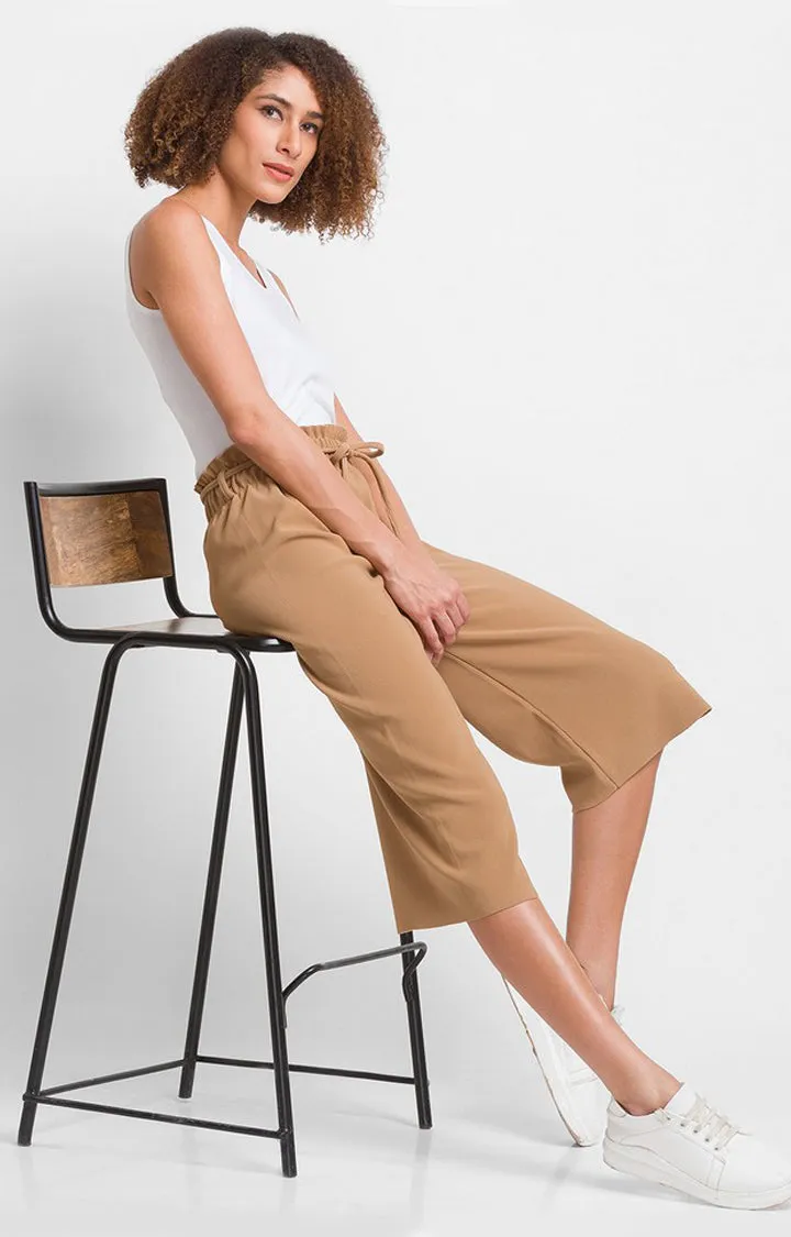 Spykar Khaki Cotton Loose Fit Culottes For Women