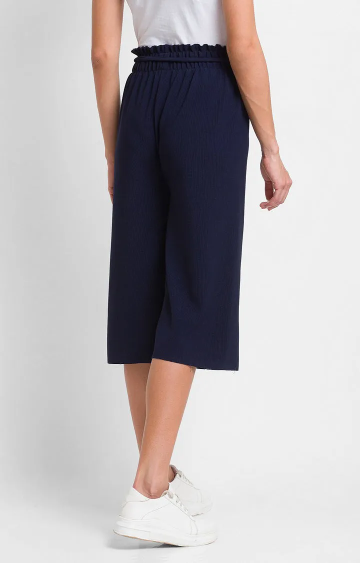 Spykar Navy Blue Cotton Loose Fit 3/4 Culottes For Women