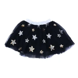 Star Embroidered & Sequined Skirt - Black