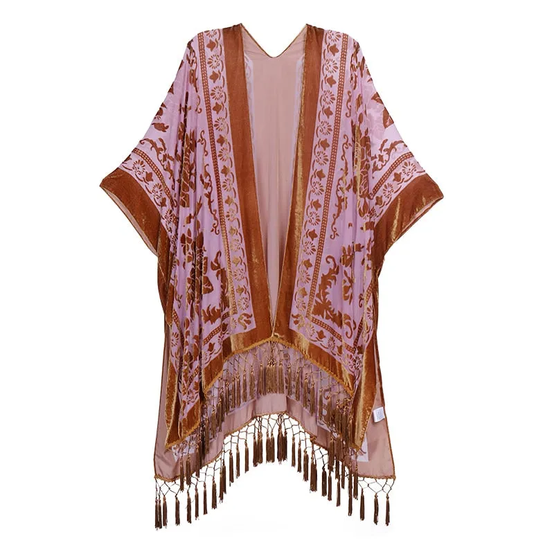 Stevie's Bohemian Long Tassel Velvet Kimonos