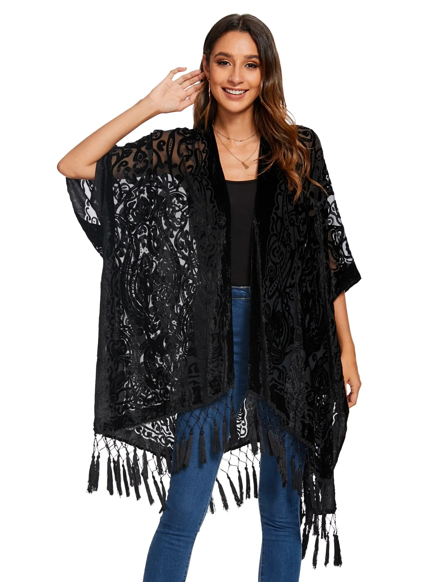 Stevie's Bohemian Long Tassel Velvet Kimonos