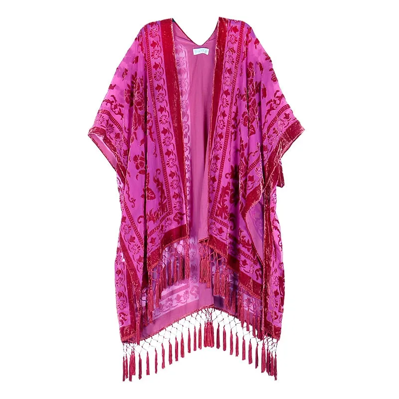 Stevie's Bohemian Long Tassel Velvet Kimonos