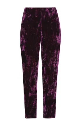 Straight Leg Trousers in Aubergine Crushed Velvet - Phoebe