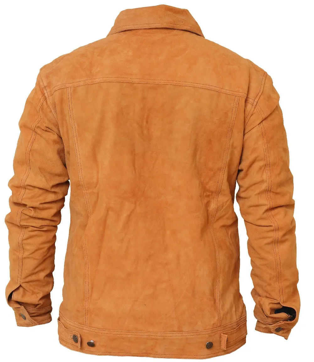 Strap Pockets Suede Leather Jacket