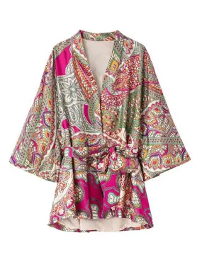 Summer Women's Paisley Print jacket Style Kimono Gown Robe