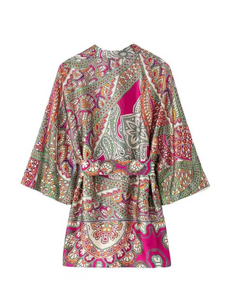 Summer Women's Paisley Print jacket Style Kimono Gown Robe