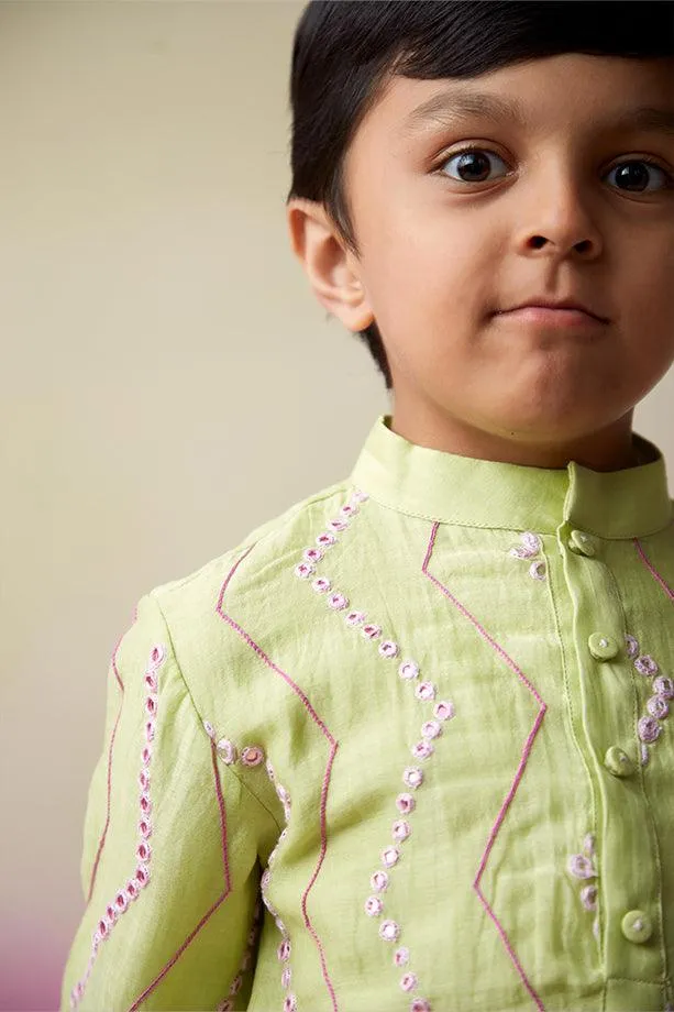 Sunny Daydream- Lime Hand Embroidered Kurta & Pants Set for Boys