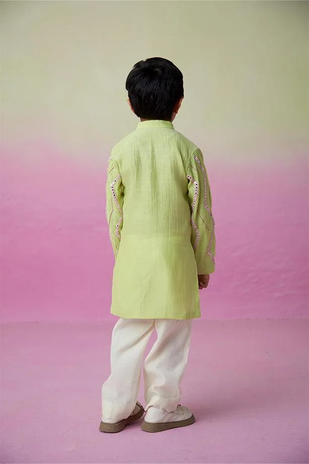 Sunny Daydream- Lime Hand Embroidered Kurta & Pants Set for Boys