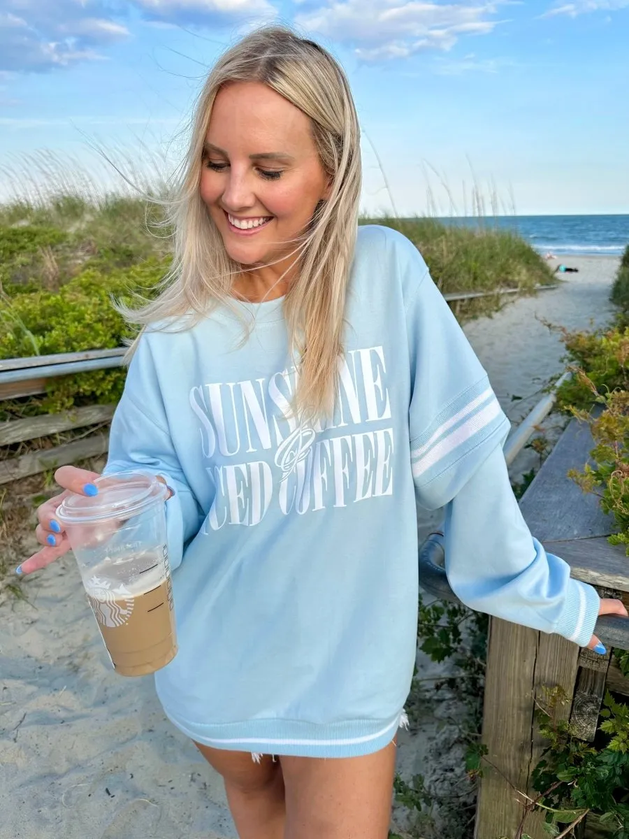 'Sunshine & Iced Coffee' PUFF Stripe Crewneck Sweatshirt