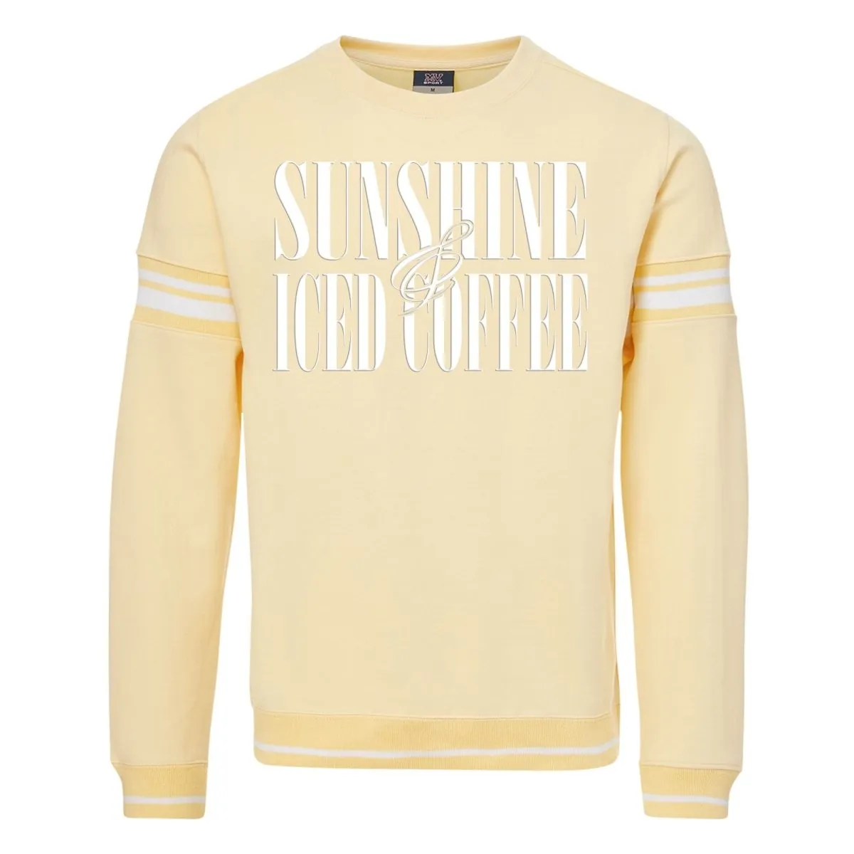 'Sunshine & Iced Coffee' PUFF Stripe Crewneck Sweatshirt