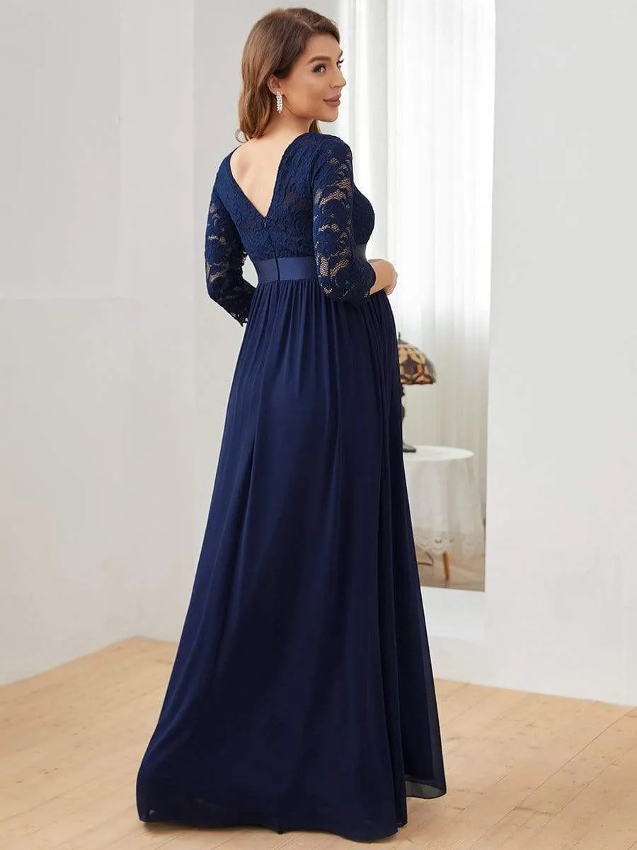 Sweetheart 3/4 Sleeve Floor-Length Lace Bump Friendly Dress