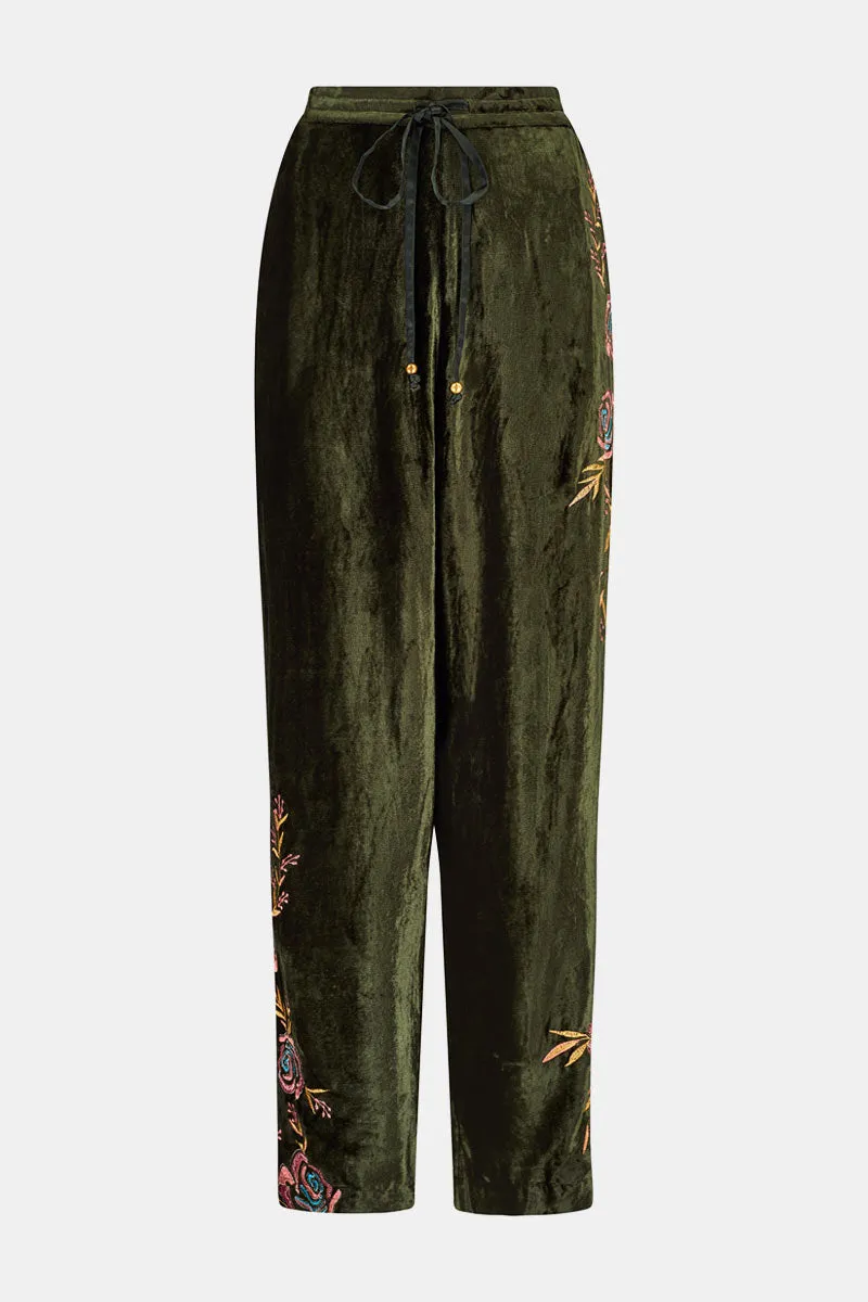 Talia Embroidered Green Trousers