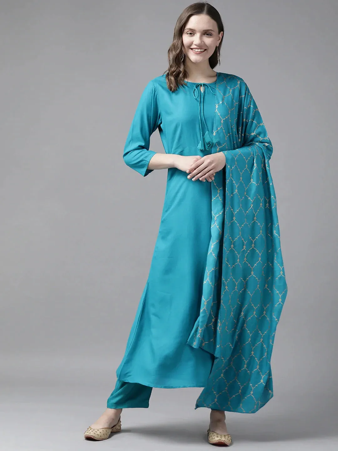 Teal Blue Dupatta Set