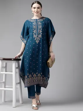 Teal Blue Kaftan Kurta Set