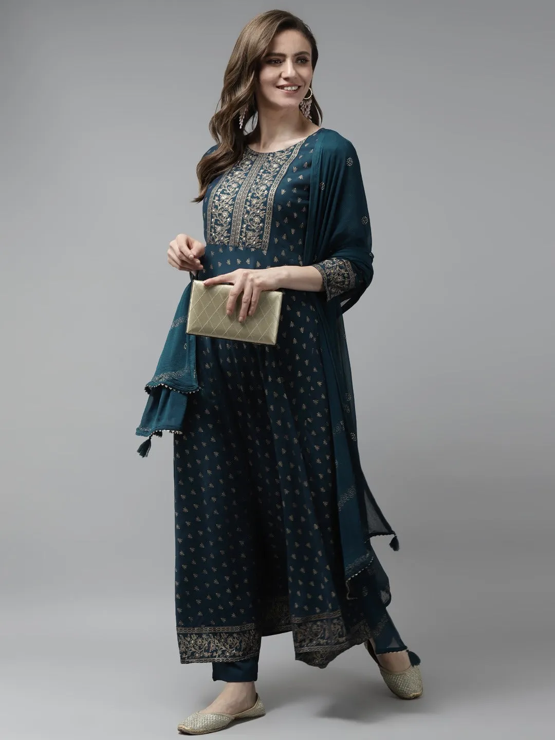 Teal Printed Dupatta Set