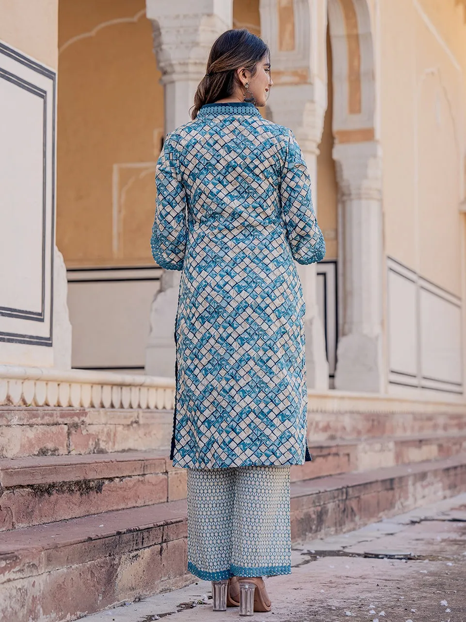 Teal Printed Kurta Dupatta Set