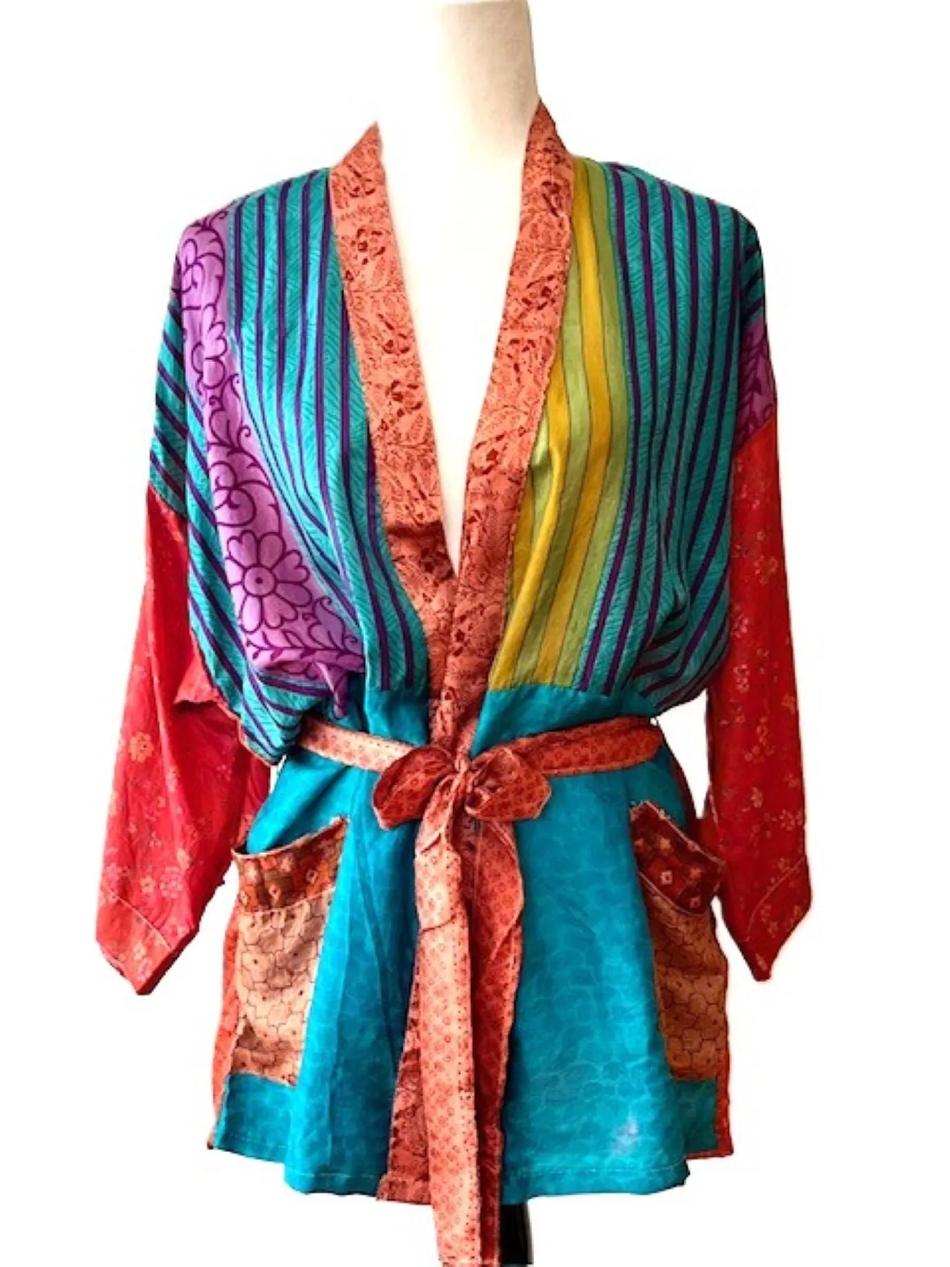 The Accessory In Demand, The Short Silk Kimono Jacket. Fashionable and Elegant. (Royal)