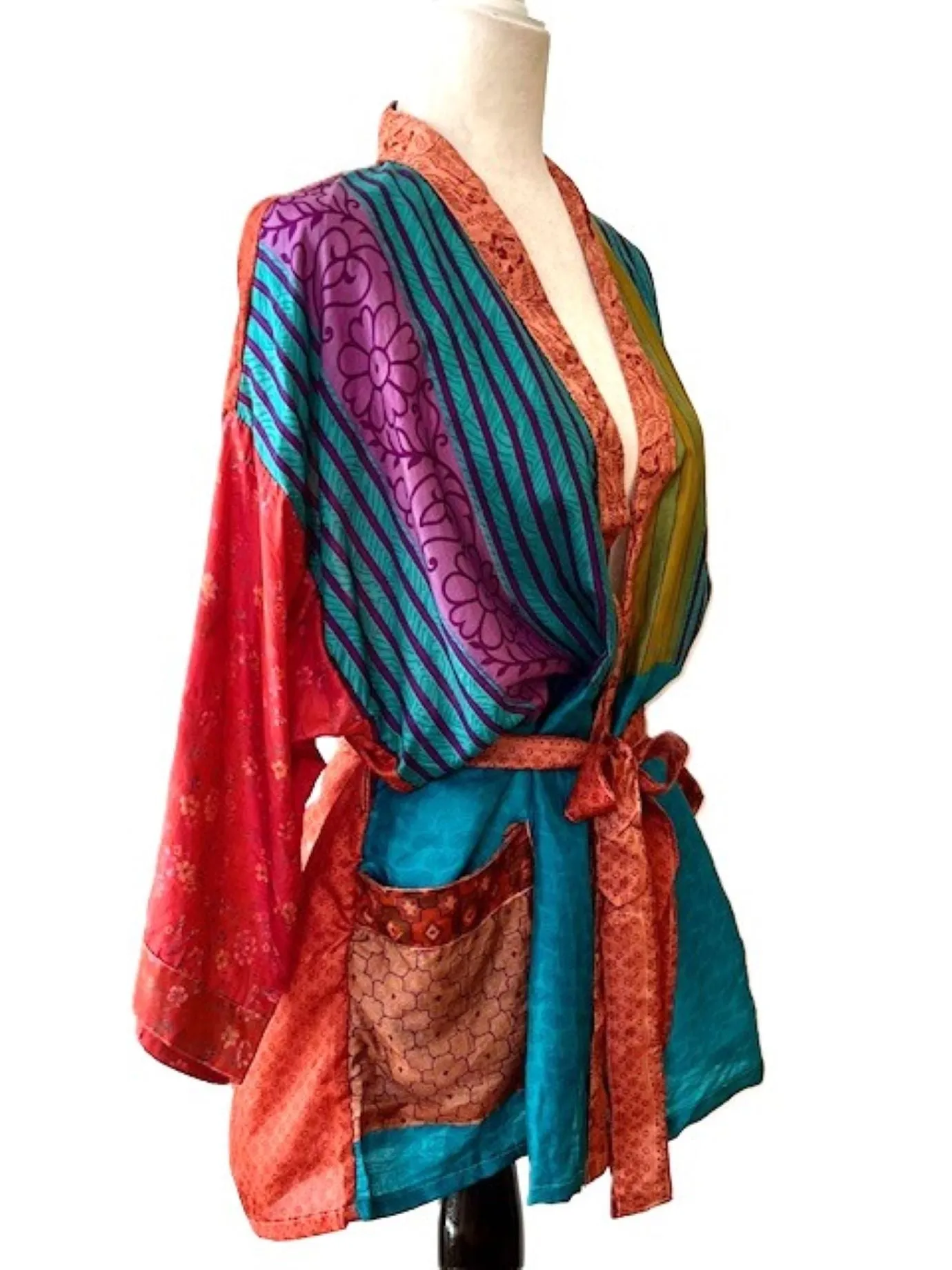 The Accessory In Demand, The Short Silk Kimono Jacket. Fashionable and Elegant. (Royal)