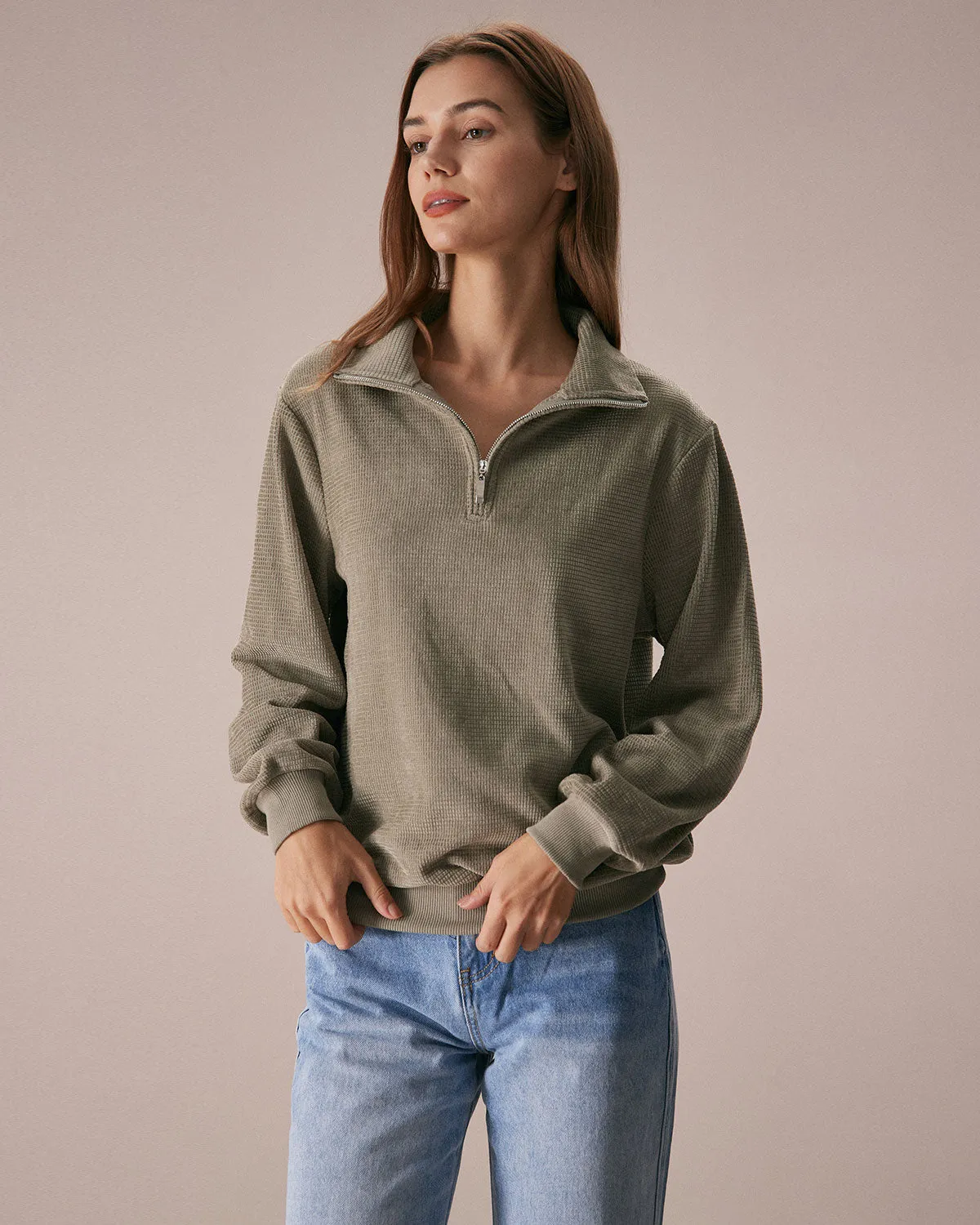 The Green Half Zip Drop Shoulder Sweatshirt