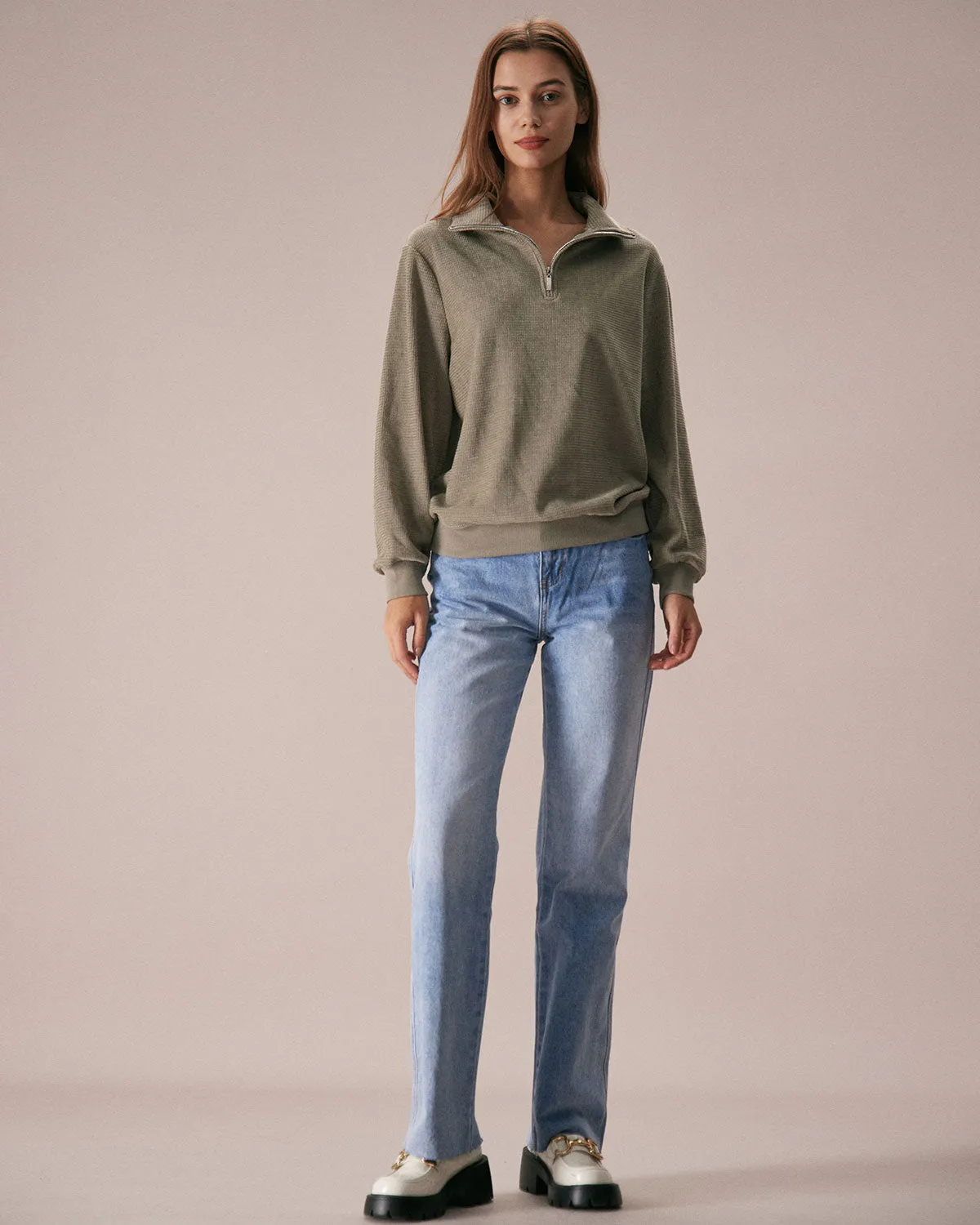 The Green Half Zip Drop Shoulder Sweatshirt