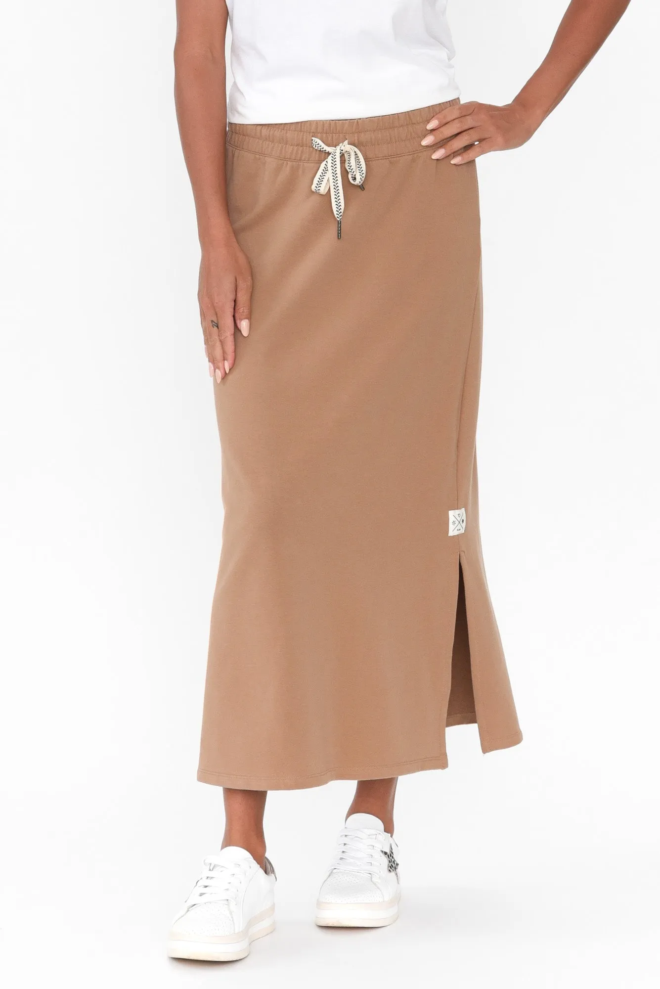 Travel Mocha Cotton Maxi Skirt