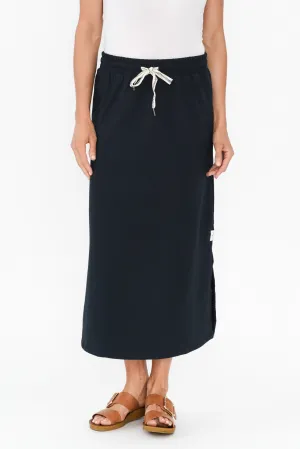 Travel Navy Cotton Maxi Skirt