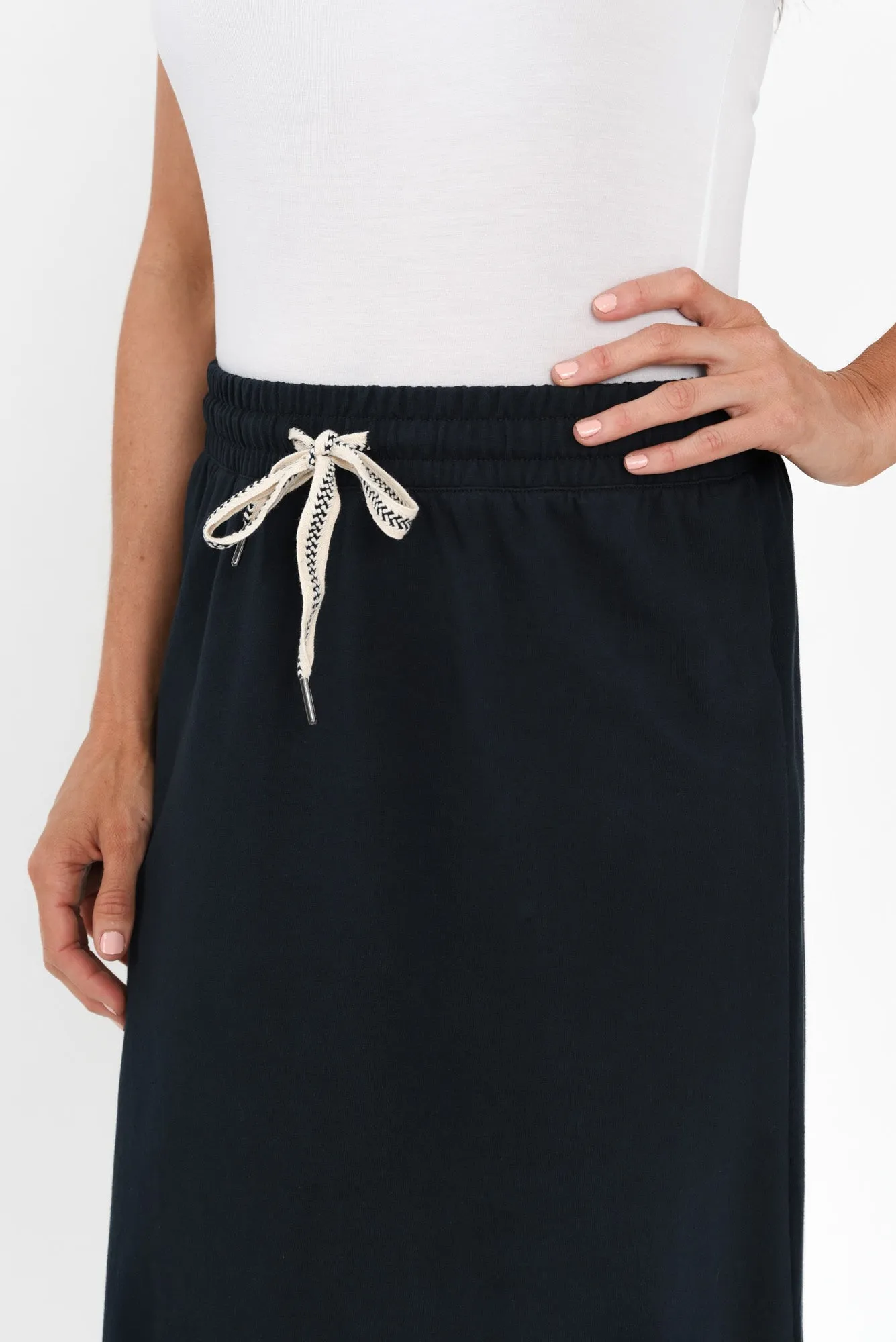 Travel Navy Cotton Maxi Skirt