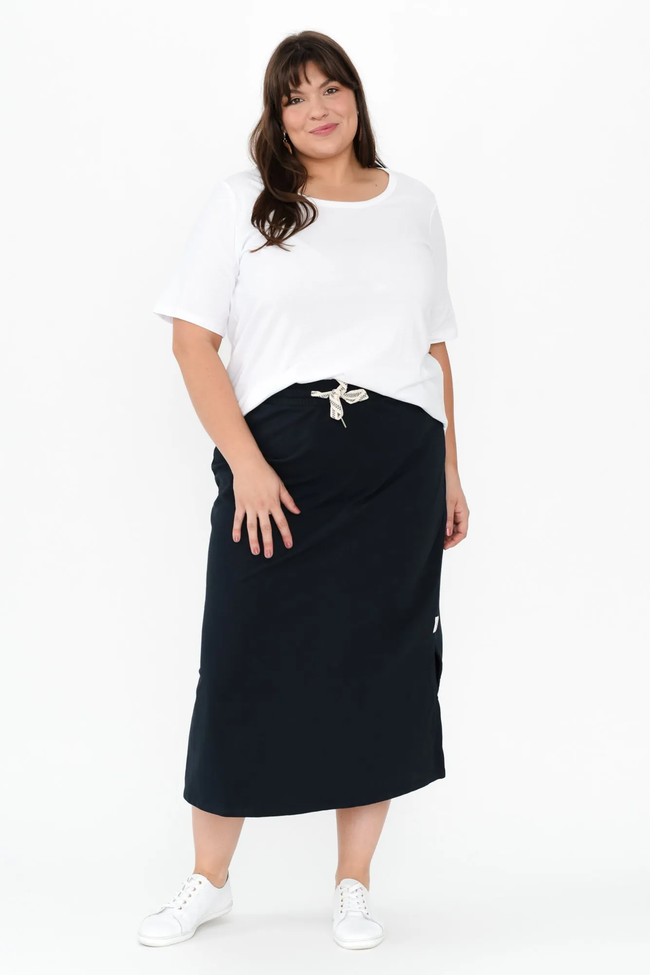 Travel Navy Cotton Maxi Skirt