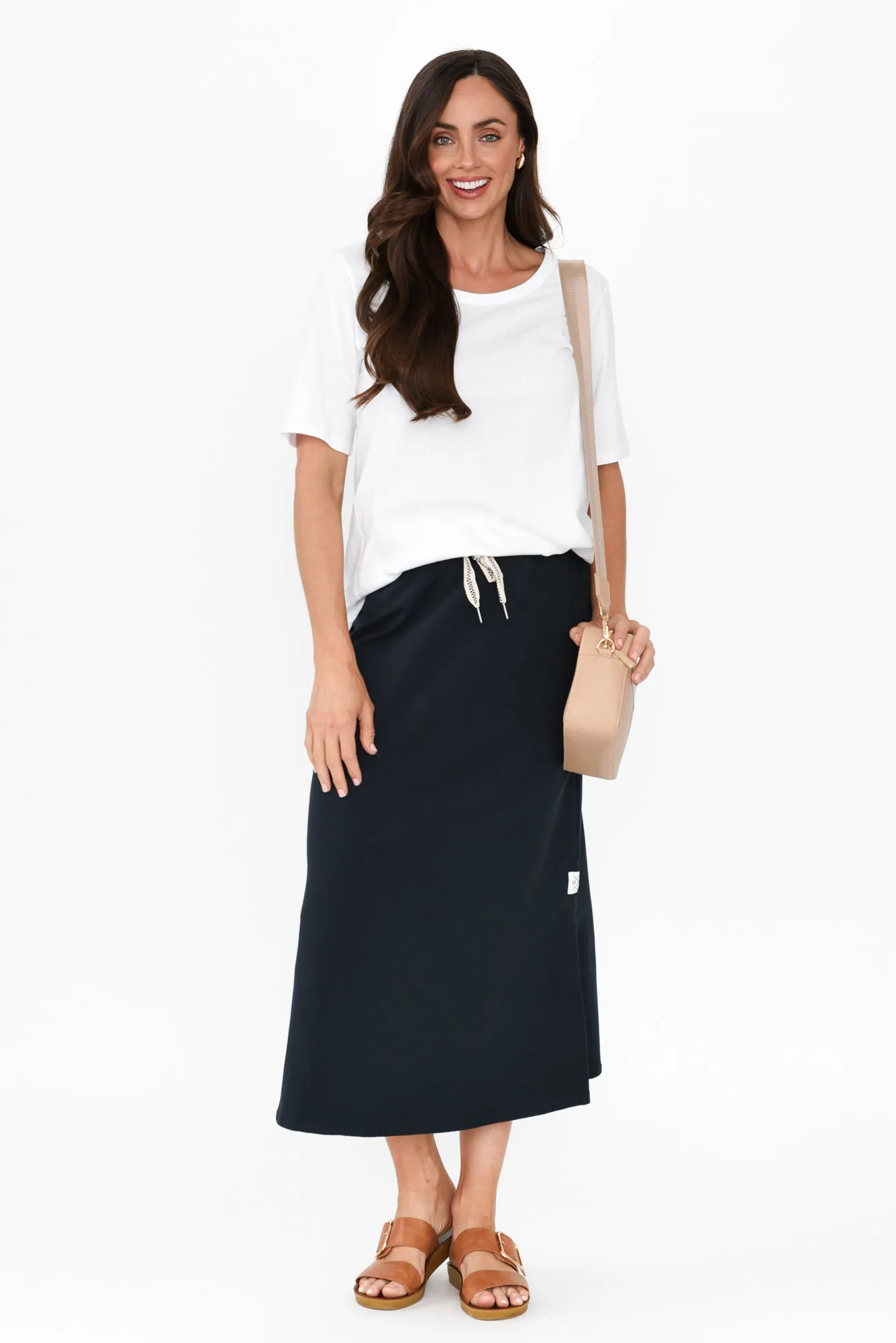 Travel Navy Cotton Maxi Skirt