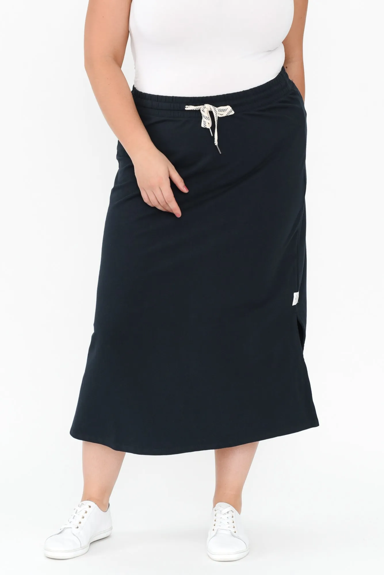 Travel Navy Cotton Maxi Skirt