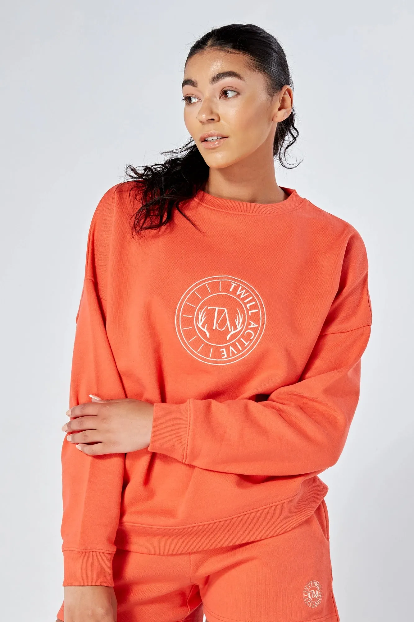 Twill Active Essentials Oversized Crewneck Sweatshirt Coral