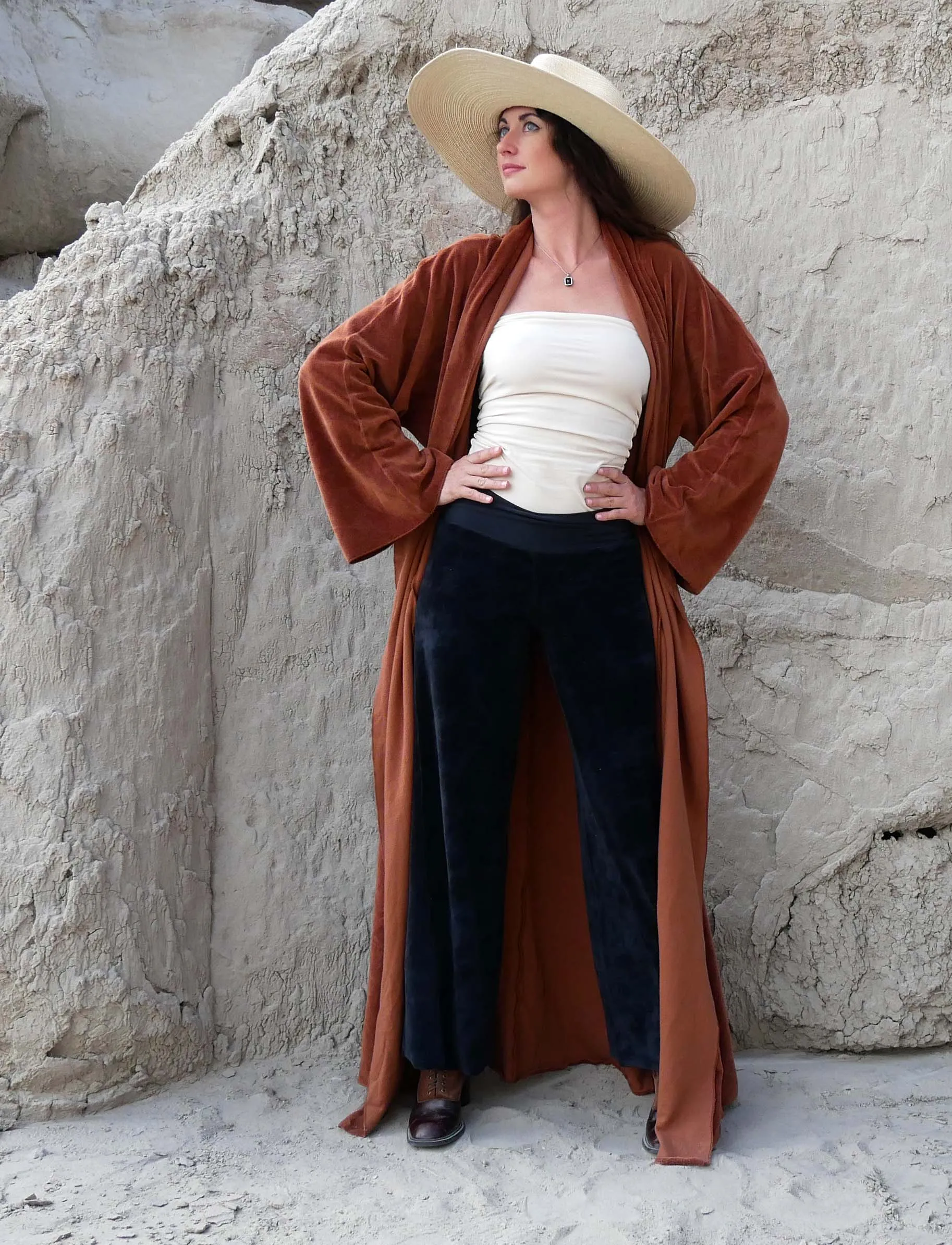 VELOUR Kimono Belted Long Jacket