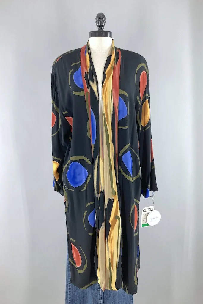 Vintage Abstract Print Duster Jacket