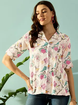 Vintage Scallop  Floral Button Down Shirt