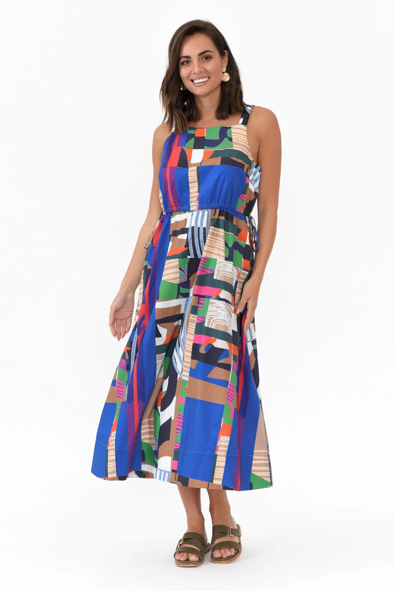 Waldon Blue Abstract Cotton Dress