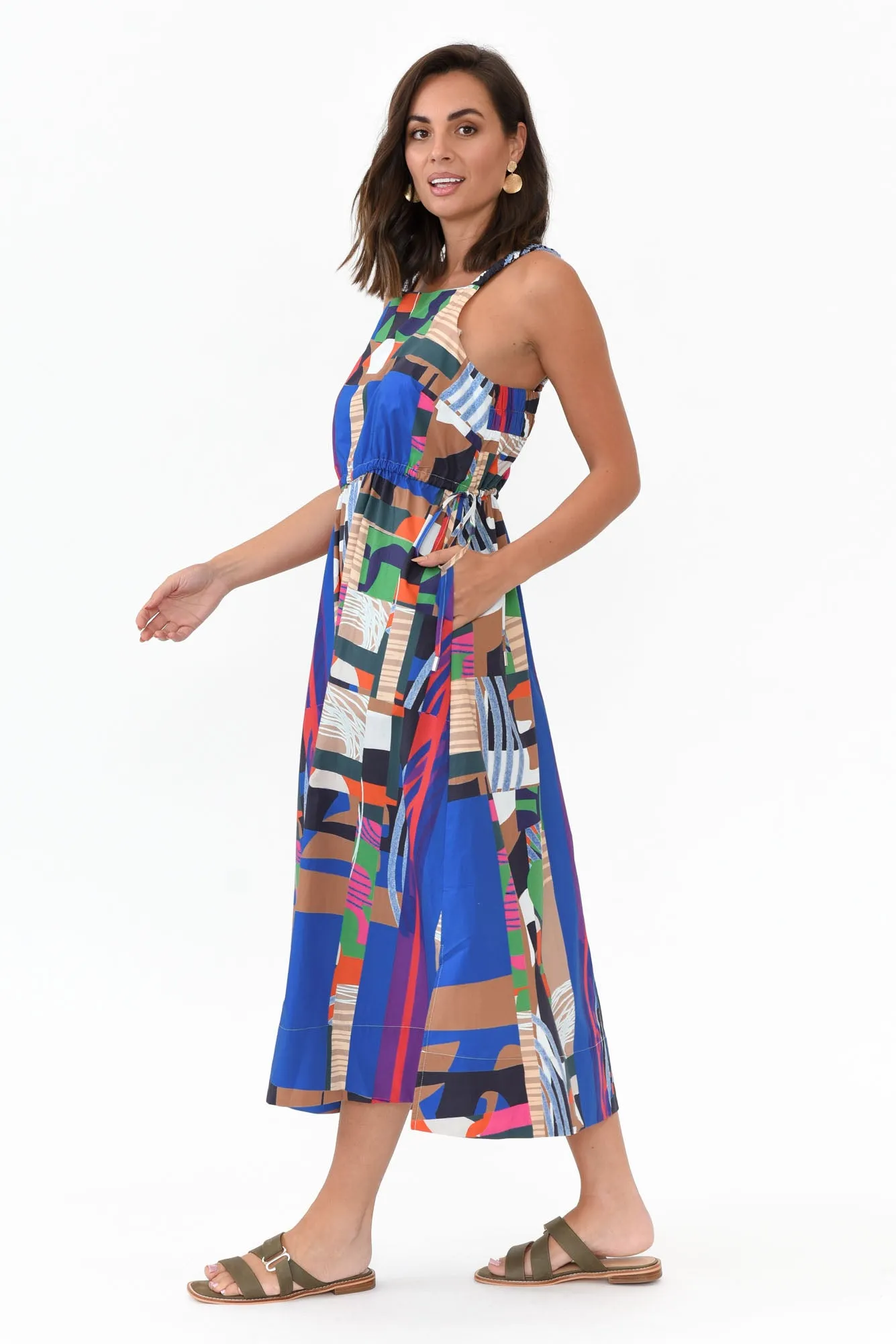 Waldon Blue Abstract Cotton Dress