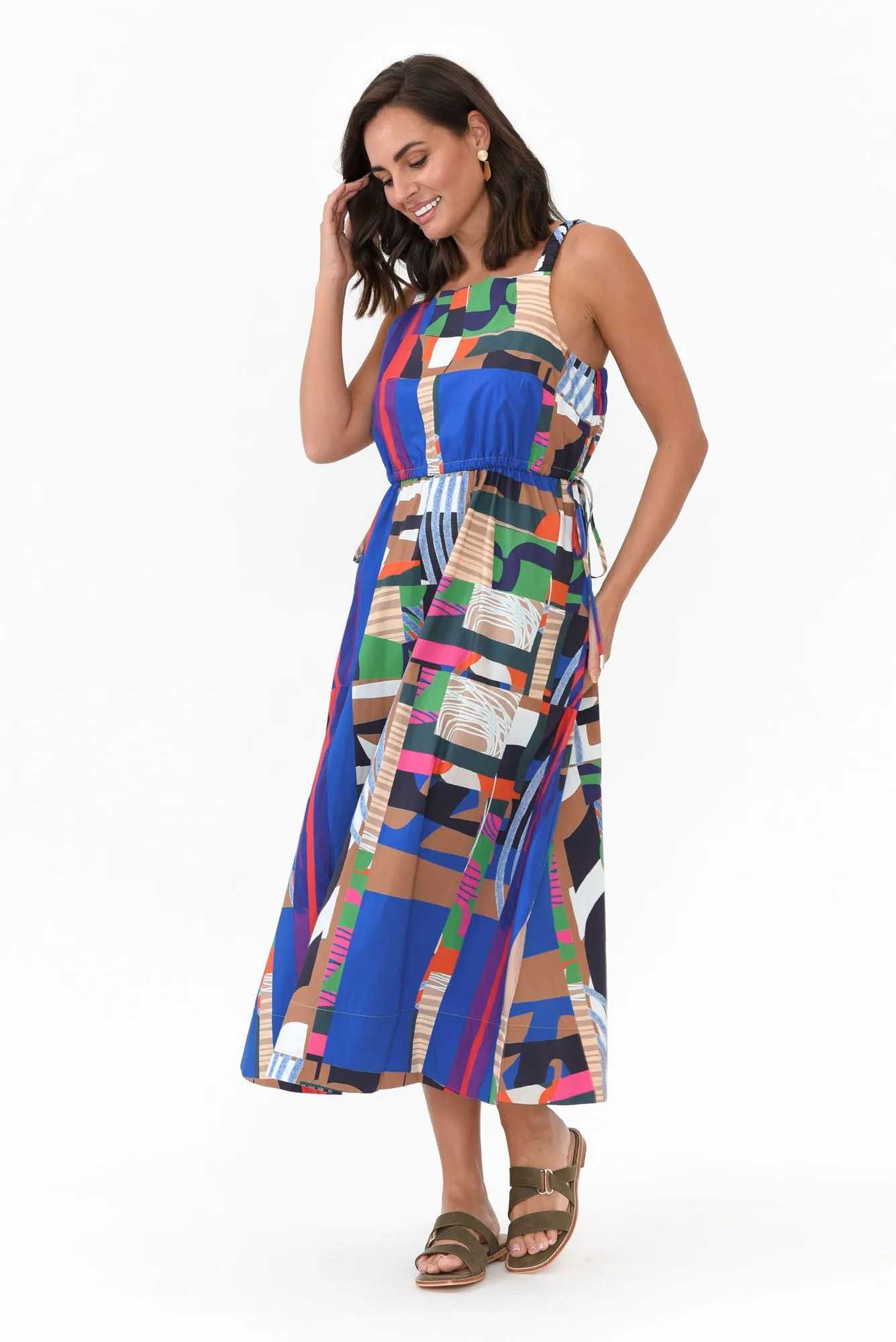 Waldon Blue Abstract Cotton Dress