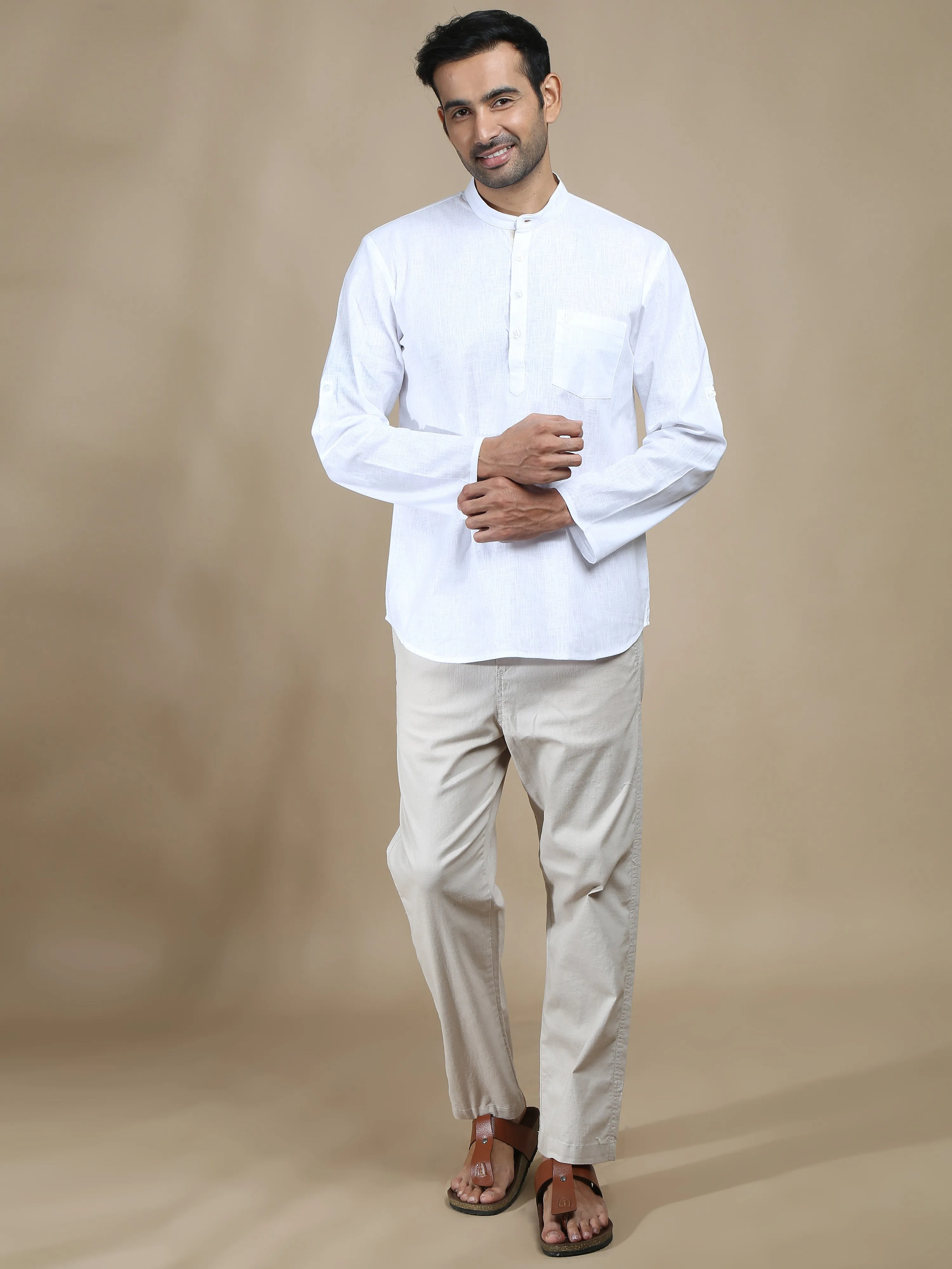 White Cotton Short Kurta